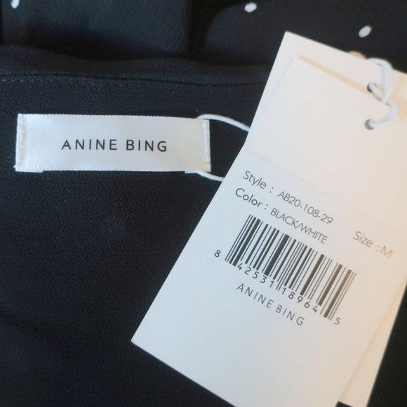 ANINE BING DAISY TIERED MAXI DRESS BLACK & WHITE POLKA DOT CREPE SIZE MEDIUM NEW - Picture 5 of 7